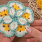 Easy crochet flower motif coaster tutorial