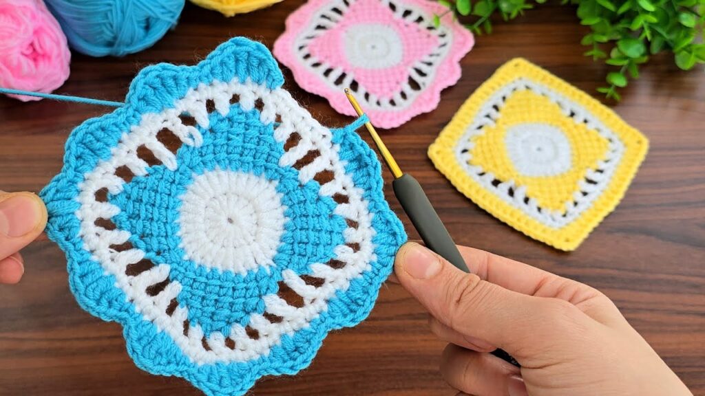 Very Easy Crochet Square Flower Coaster Pattern
