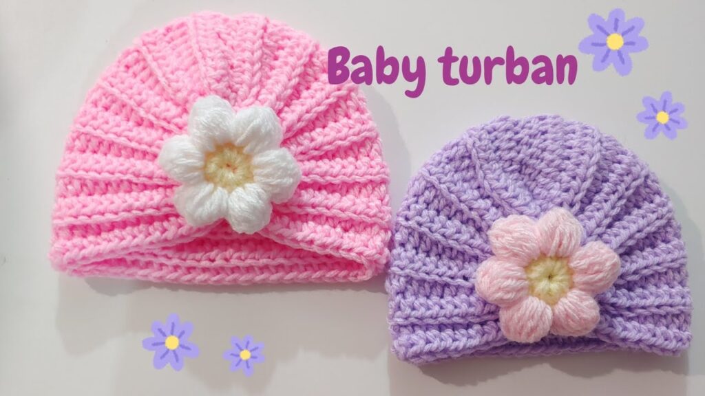 Very easy crochet baby turban & puff flower