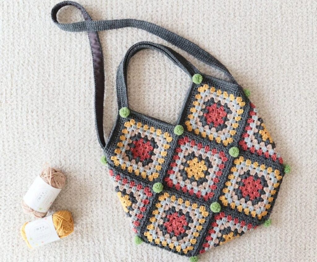 Beautiful crochet granny square tote bag