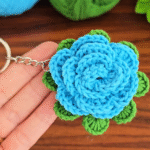 How to crochet mini rose flower keychain
