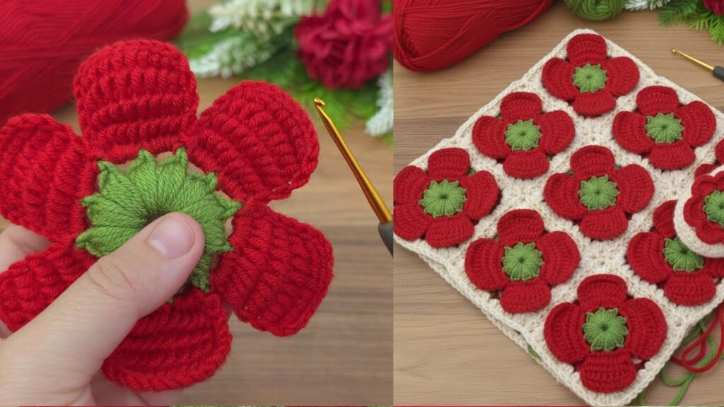 How to make Tunisian Crochet Puff Stitch flower