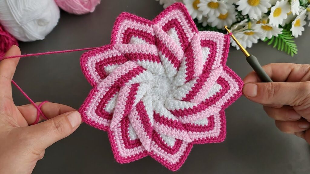Beautiful crochet spiral flower star pattern