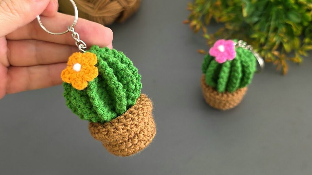 Step-by-step how to make Crochet Cactus Keychain Pattern
